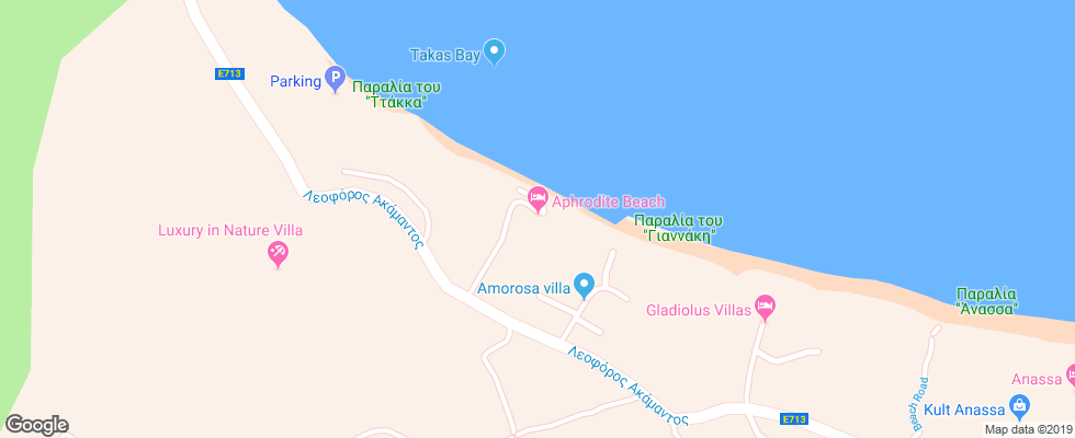 Отель Aphrodite Beach на карте Кипра