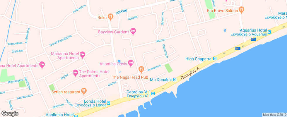 Отель Atlantica Gardens на карте Кипра