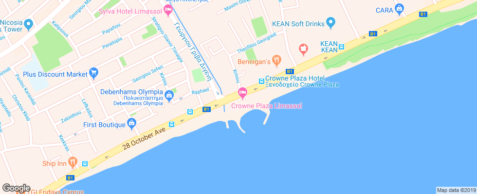 Отель Crowne Plaza Limassol на карте Кипра