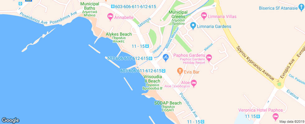 Отель Dionysos Central на карте Кипра