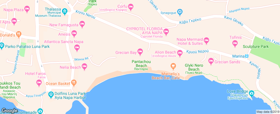 Отель Grecian Bay Hotel на карте Кипра