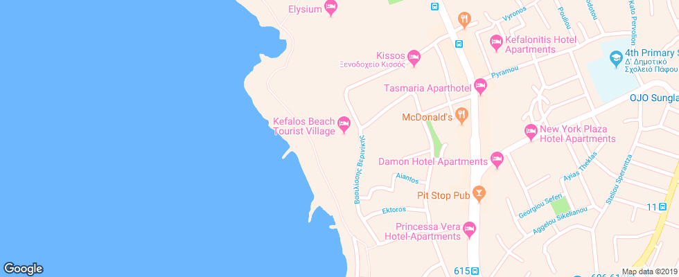 Отель Kefalos Beach Tourist Village на карте Кипра