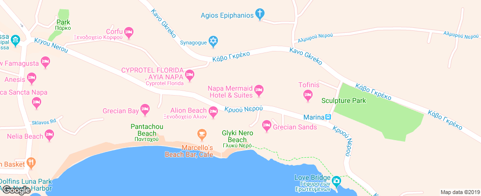 Отель Napa Mermaid на карте Кипра