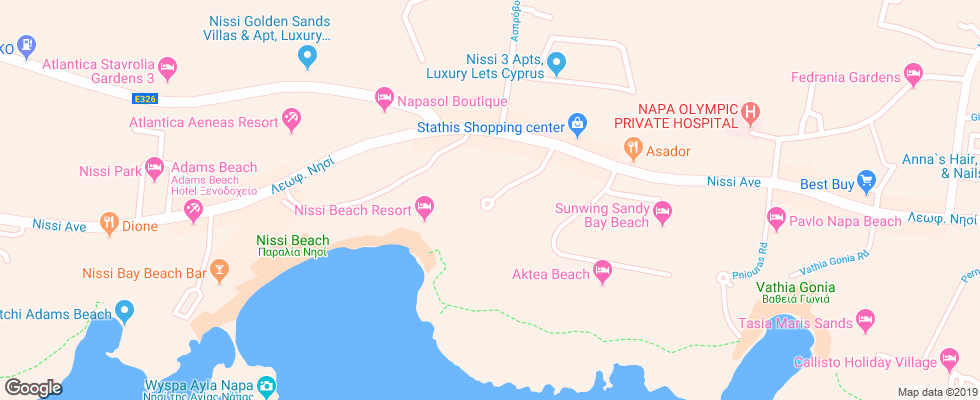 Отель Nissi Beach на карте Кипра