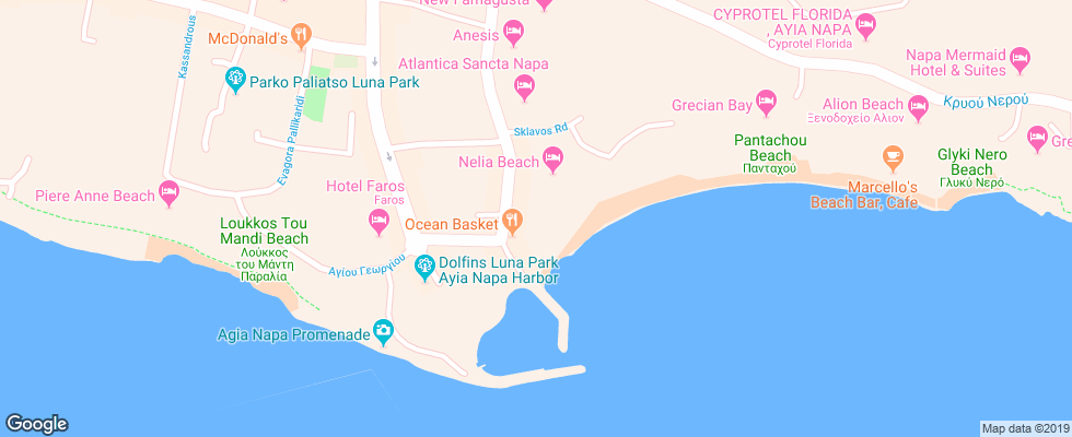 Отель Okeanos Beach на карте Кипра