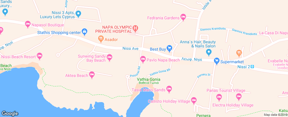 Отель Pavlo Napa Beach на карте Кипра