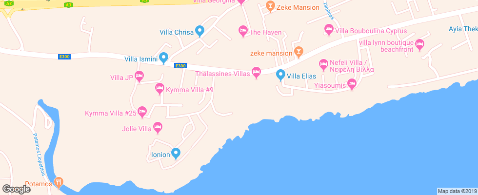 Отель Thalassines Beach Villas на карте Кипра