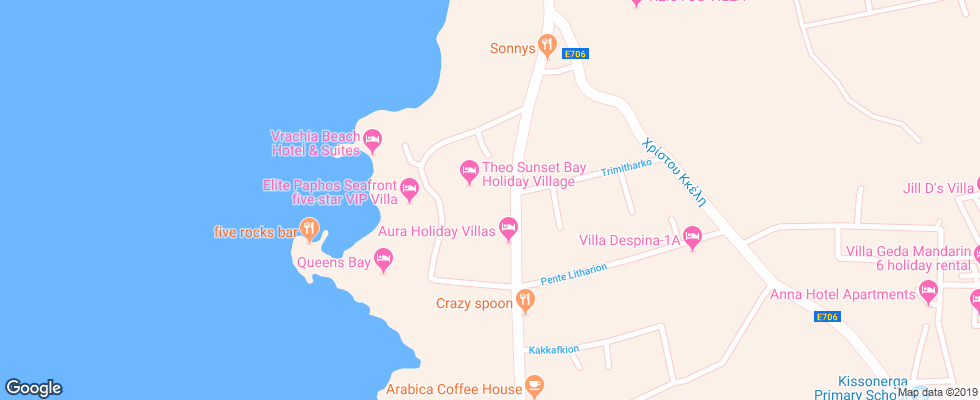 Отель Theo Sunset Bay Holiday Village на карте Кипра