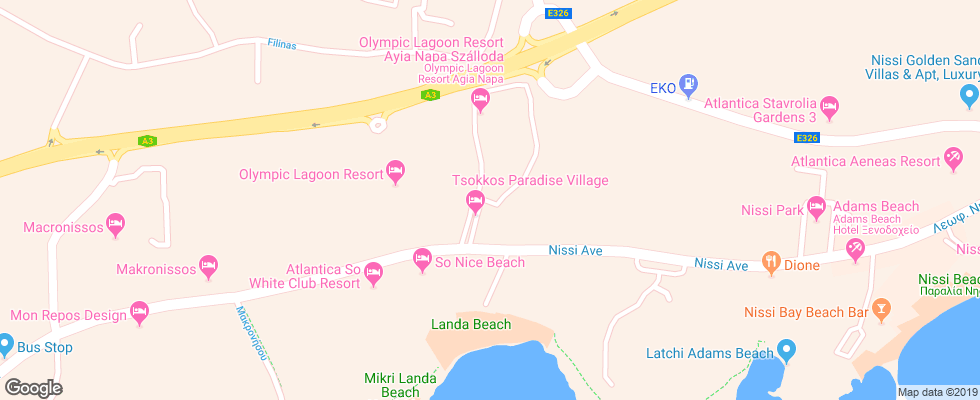Отель Tsokkos Paradise Village на карте Кипра