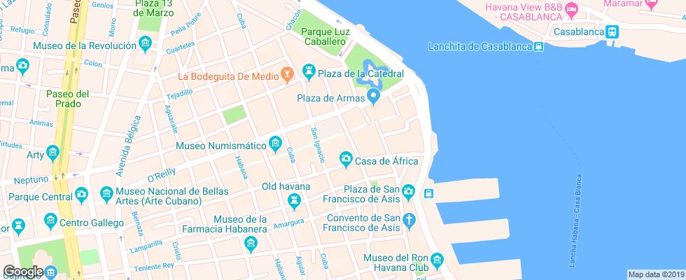 Отель Ambos Mundos на карте Кубы