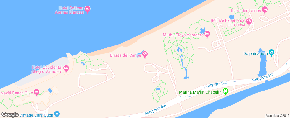 Отель Brisas Del Caribe на карте Кубы
