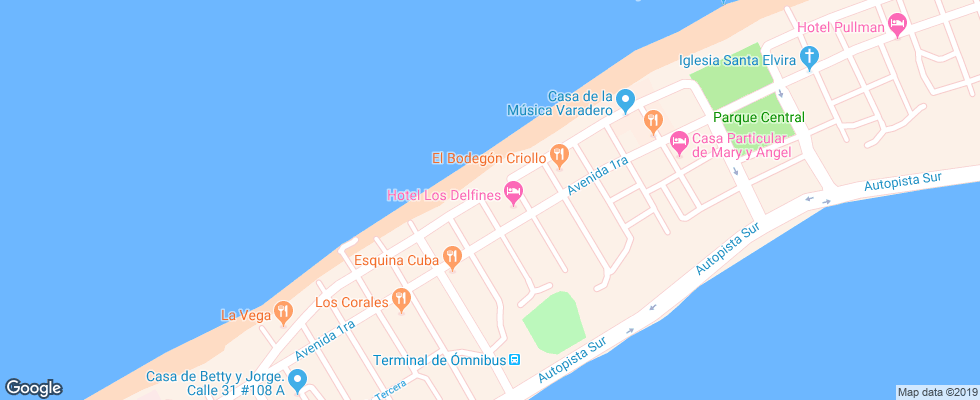 Отель Los Delfines на карте Кубы