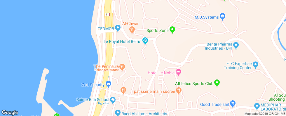 Отель Le Royal Beirut на карте Ливана