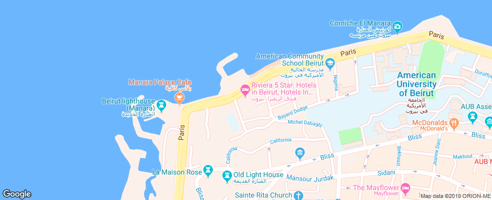 Отель Riviera Beirut на карте Ливана