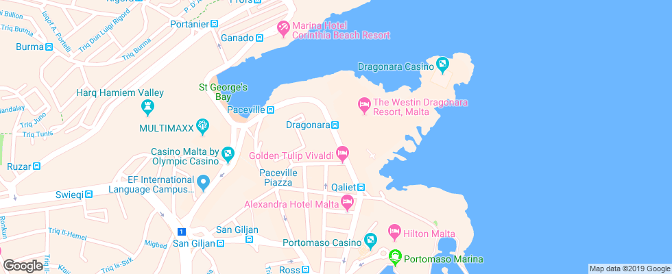 Отель Burlington Court на карте Мальты