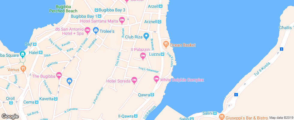 Отель Club Salina Wharf Apt на карте Мальты