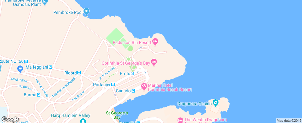Отель Corinthia Hotel St. Georges Bay на карте Мальты