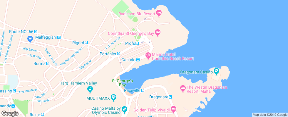 Отель Corinthia Marina Beach Resort на карте Мальты