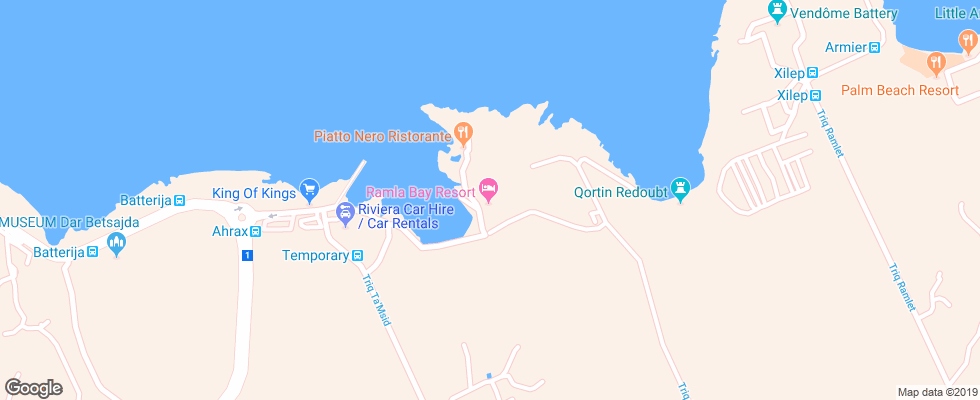 Отель Ramla Bay Resort на карте Мальты