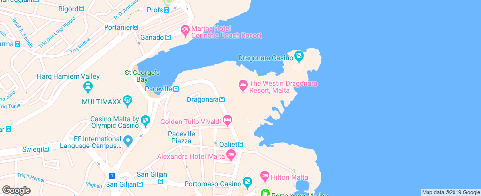 Отель The Westin Dragonara Resort на карте Мальты