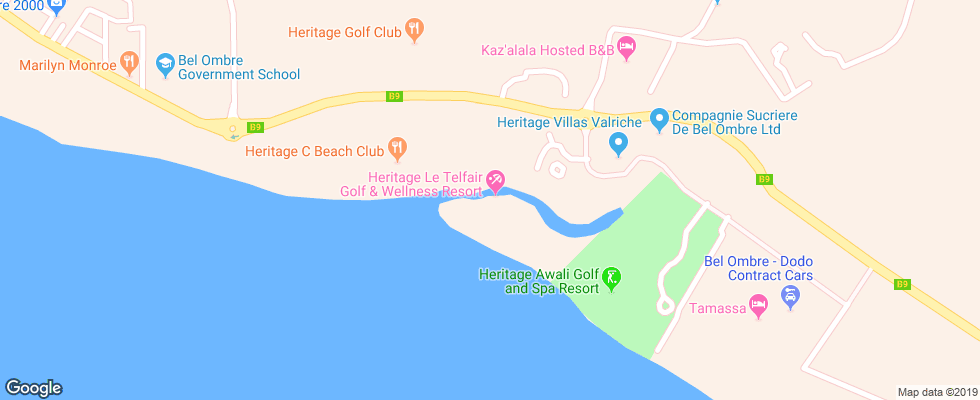Отель Heritage Le Telfair Golf & Spa Resort на карте Маврикия