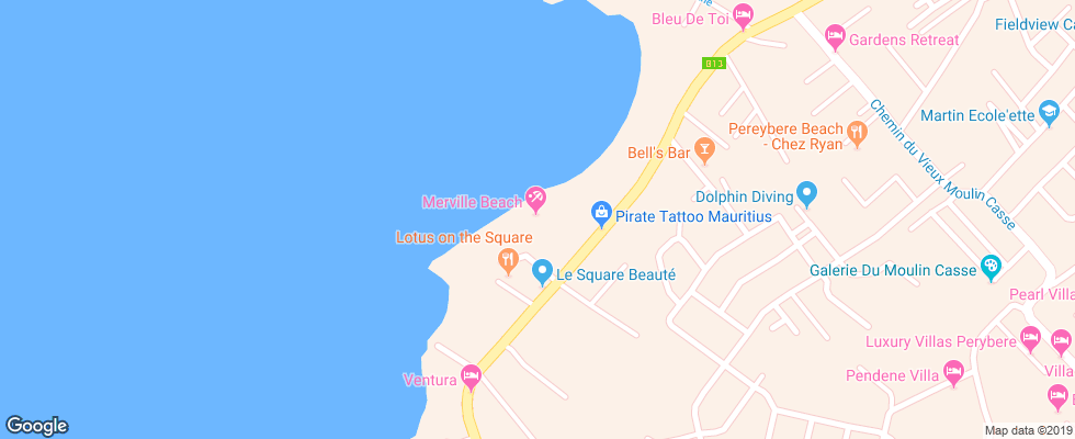 Отель Merville Beach на карте Маврикия