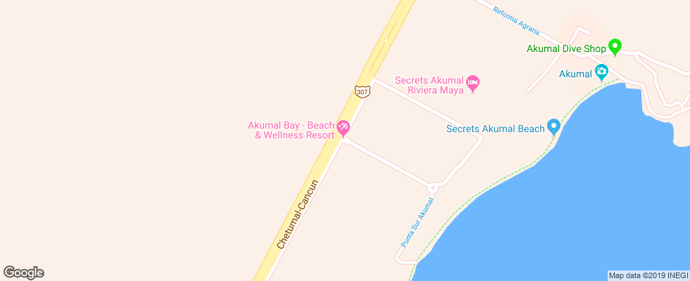 Отель Akumal Beach Resort на карте Мексики