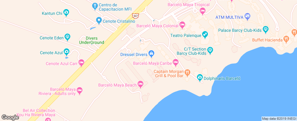 Отель Barcelo Maya Beach на карте Мексики