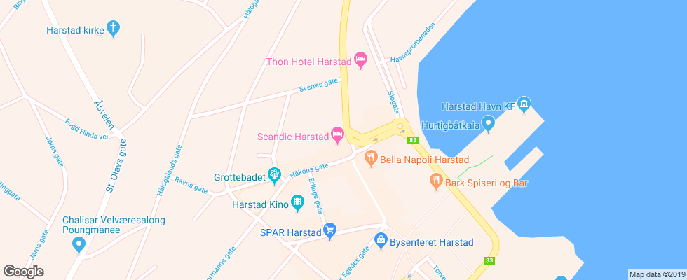 Отель Scandic Harstad на карте Норвегии