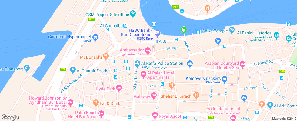 Отель Ambassador Bur Dubai на карте ОАЭ