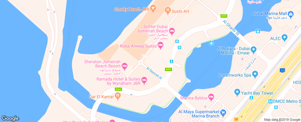 Отель Amwaj Rotana на карте ОАЭ