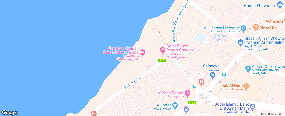 Отель Sheraton Sharjah Beach Resort & Spa на карте ОАЭ