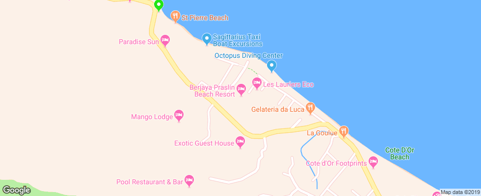 Отель Berjaya Praslin Beach на карте Сейшел