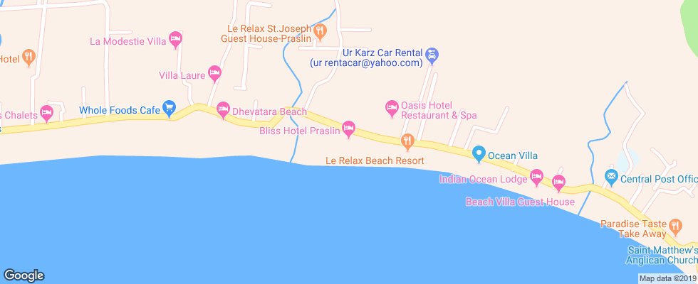 Отель Bliss Hotel Praslin на карте Сейшел