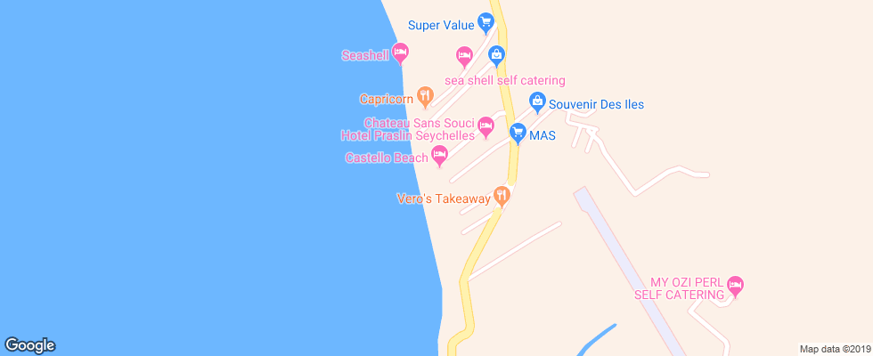 Отель Castello Beach на карте Сейшел