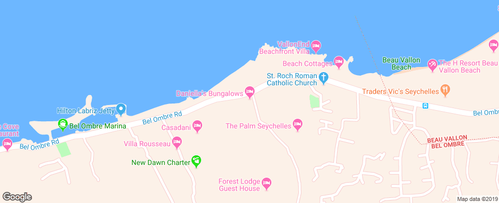 Отель Daniellas Bungalows на карте Сейшел