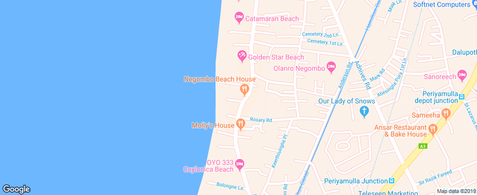 Отель Araliya Blue Beach View на карте Шри-Ланки
