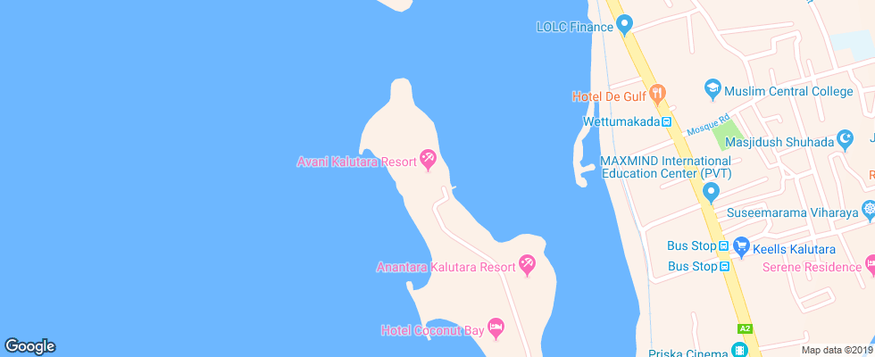 Отель Avani Kalutara на карте Шри-Ланки