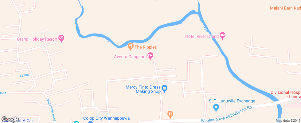 Отель Avenra Gangaara на карте Шри-Ланки
