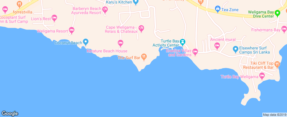 Отель Cape Weligama на карте Шри-Ланки