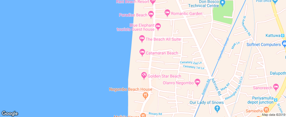 Отель Catamaran Beach на карте Шри-Ланки