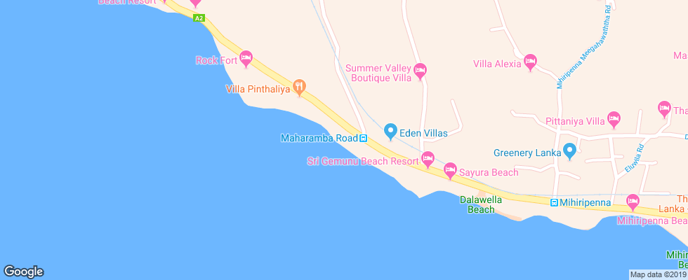 Отель Dalawella Beach Resort на карте Шри-Ланки