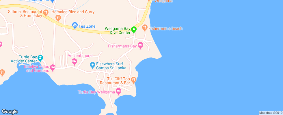 Отель Fishermans Bay на карте Шри-Ланки