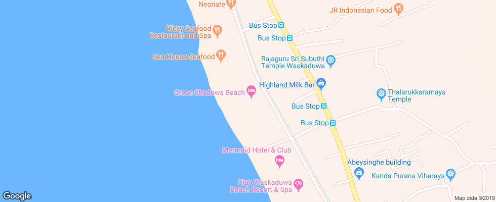 Отель Green Shadows Beach на карте Шри-Ланки