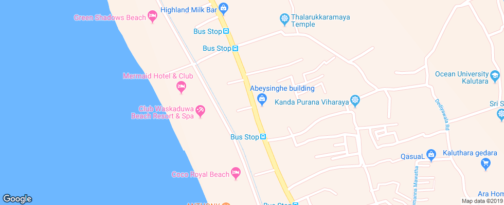 Отель Hibiscus Beach на карте Шри-Ланки