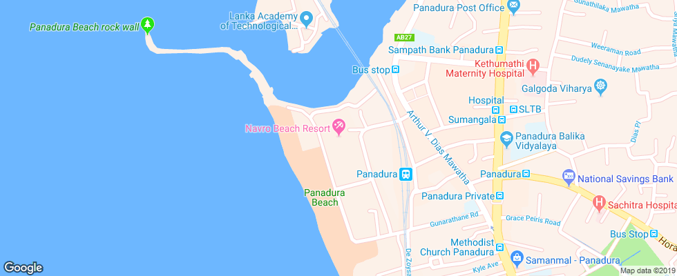 Отель Navro Beach Resort на карте Шри-Ланки