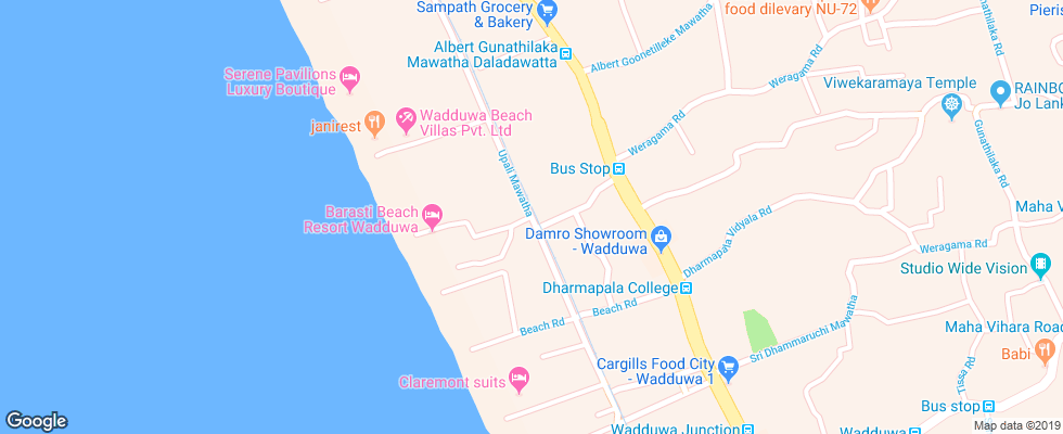 Отель Serene Pavillions на карте Шри-Ланки