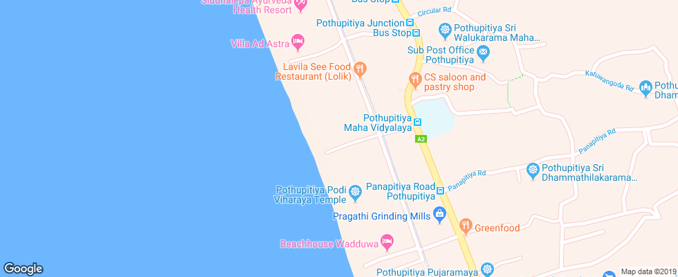 Отель Shalimar Beach Resort на карте Шри-Ланки