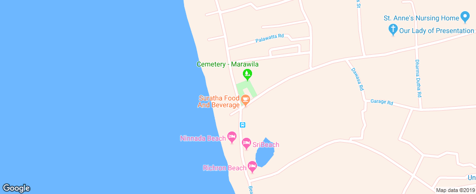 Отель The Cosy Beach на карте Шри-Ланки