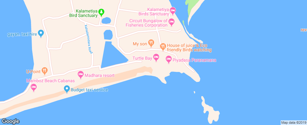 Отель Turtle Bay на карте Шри-Ланки